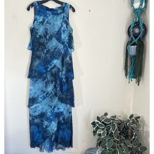 Vintage Y2K Fairycore Dress Maxi Womens XS Tiered Ruffle Blue Fairy Whimsical